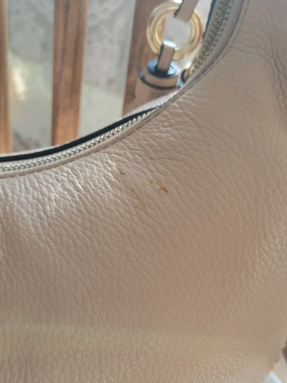 Michael Kors Lauryn Large Blush Beige Whipstitch Leather Shoulder Bag